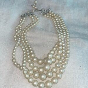 Vintage/Antique multi strand opaque white pearl necklace silver floral bead ends